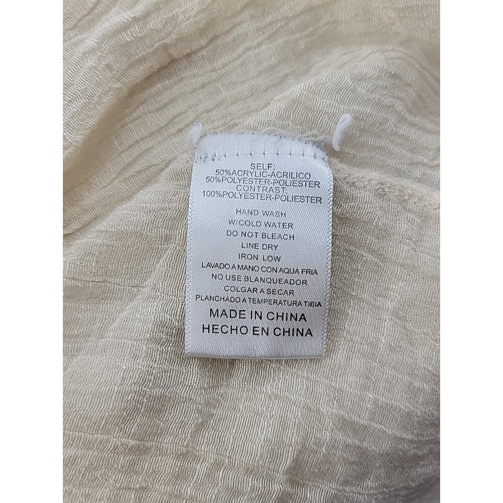 Mystic Prysm Boho Crochet Lace Bell Sleeve Beige Cream Peasant Top Sz M Gauzy - Picture 6 of 9